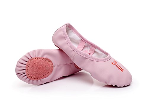 Ballet Slipper Embroidery Shoes Pointe Leather Split Sole Practice Ballet Dancing Gymnastics Shoes Ballet Flat Slipper Yoga Shoes for Girls US 6 Pink