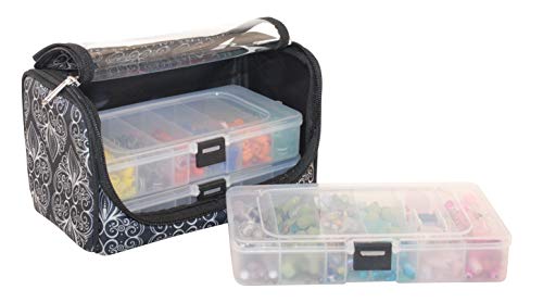 Everything Mary Bead Storage Locker with 3 Bead Organizer Boxes - Bear Storage Carrying Case with 4 Plastic Transparent Organizer Bead Tray Boxes - Storage for Mini Bead Jewelry Travel & Crafts