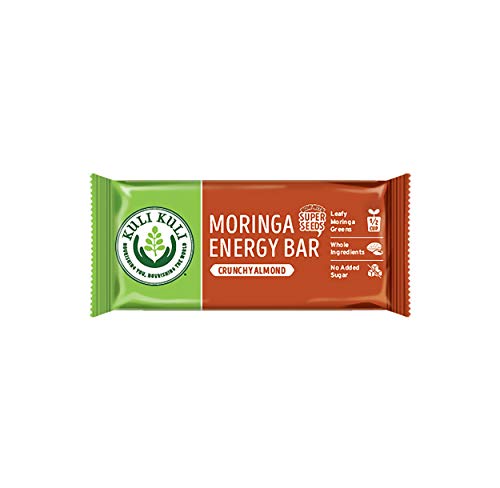 Kuli Kuli Moringa SuperFood Energy Bar, Crunchy Almond, 1.6 Ounce Bars (Box of 12) Vegan, Gluten-Free Energy Bar, Half Cup of Leafy Greens, Chia & Pumpkin Seeds No Added Sugar, Convenient Snack