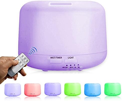 Aromatherapy Essential Oil Diffuser - 300 ML with Remote Control Portable Ultrasonic Aroma Humidifier with 7 Color Changing LED Lamps, Mist Mode Adjustment and Water-less Auto Shut-off Function