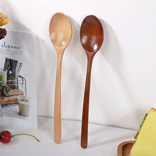 Longay Wooden Spoon Fork Bamboo Kitchen Cooking Utensil Tools Soup-Teaspoon Tableware (Khaki)