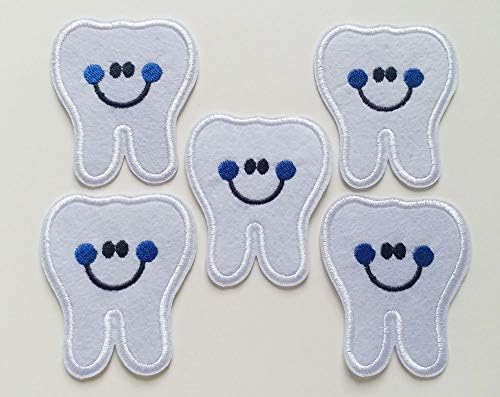 6x7cm 10pcs Dentist Tooth Smile White Iron On Sew On Cloth Embroidered Patches Appliques Machine Embroidery Needlecraft Sewing Projects