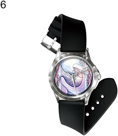 Usaboutall Colorful Cartoon Mermaid Number Free Quartz Analog Wrist Watch for Girls Women (6#)