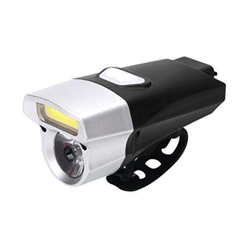 Dartphew Bike Accessories,Cycling USB Rechargeable Fashion Durable Bike Light Double Lamp Head Light Bicycle LED+COB For Outdoor Hiking Camping Hunting Fishing Cycling Running (Silver)