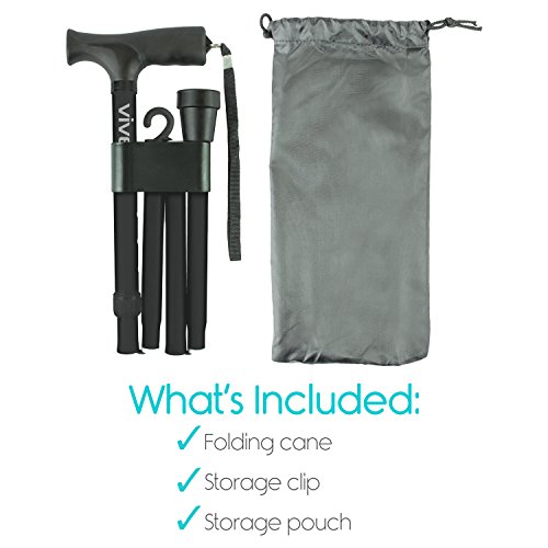 Vive Folding Cane - Foldable Walking Cane for Men, Women - Fold-up, Collapsible, Lightweight, Adjustable, Portable Hand Walking Stick - Balancing Mobility Aid - Sleek, Comfortable