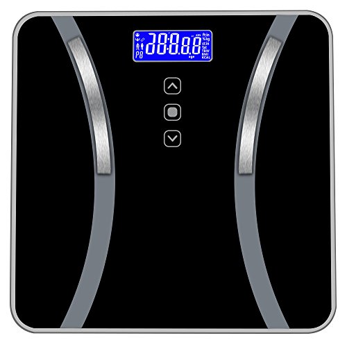Staron  Digital Accurate Bathroom Fat Scale Body Weight, High Strength Tempered Glass , Precision Measurements, Display Seven Ttems of Data , 180KG/400 Pounds (Black)