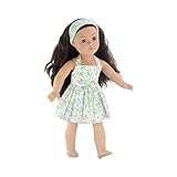 18 Inch Doll Clothes | Blue and Green Flowered Halter Dress, Including Matching Headband | Fits 18