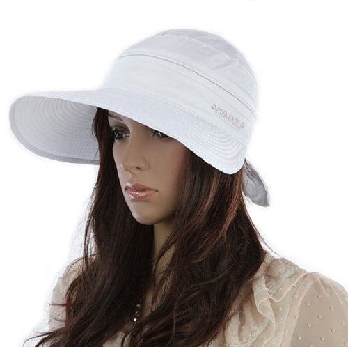 Women Wide Brim 2in1 Combined Golf and Tennis Sun Cap and Visor (White)