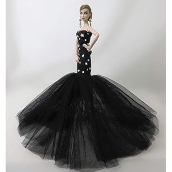 DSstyles Star Printing Black Delicate Gauze Fish Tail Long Dress for 30CM Doll Wedding Dress (Without Doll)
