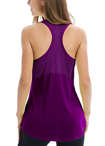ICTIVE Workout Tank Tops for Women Sleeveless Yoga Tops for Women Mesh Racerback Backless Running Gym Shirts Dark Purple M