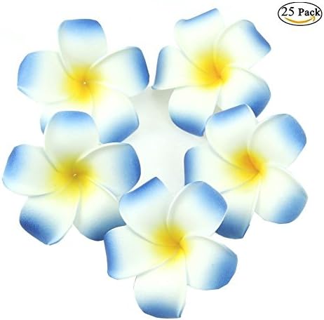 Gaobige Plumeria Flowers Artificial Foam Diameter 2.7 Inch Rubra Hawaiian Flower Petals For Wedding Party Decoration Christmas Tree (25 Pcs, Blue)