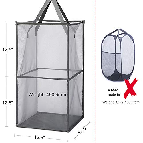 Laundry Hamper Bag with Handles,Portable &Collapsible Dirty Clothes Mesh Basket Foldable for Washing Storage, Kids Room,Dorm or Travel (Black) - Thumbnail 4