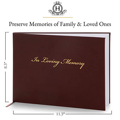 Heart & Homage Funeral and Memorial Guest Sign-in Book with Pen and Memory Table Sign, PU Leather Hardcover, Large - Beautiful, Celebration of Life Registration Books (Burgundy)