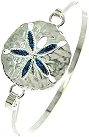 Blue Glitter Sand Dollar Bangle Bracelet By Surfside Jewelry