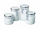 Anchor Hocking 4-Piece Ceramic Canister Set with Clamp Top Lid, White
