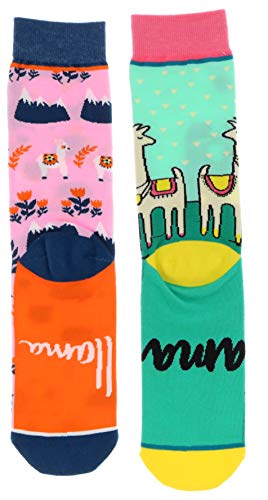 Woven Pear Women's Mama Llama Theme Crew Socks (2Pr), Cotton Blend