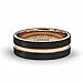 Mens Wedding Band Brushed Black Tungsten Ring 8mm Rose Gold Groove Flat Edge Comfort Fit
