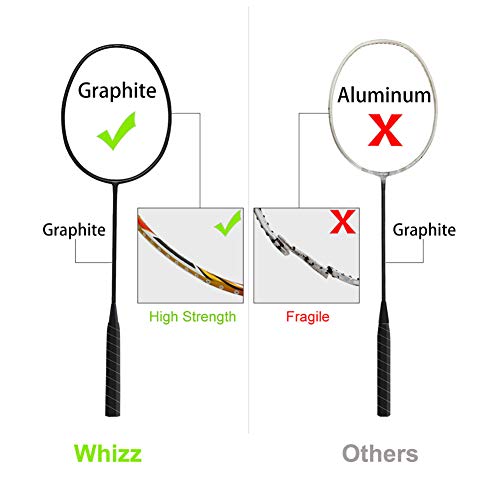 WHIZZ Graphite Frame Badminton Rackets for Adults, Carbon Fiber Light Durable Racquet for Beginners, 87g Strung, Includes Large Carry Bag / 2 Grip Tapes (Blue+Pink)