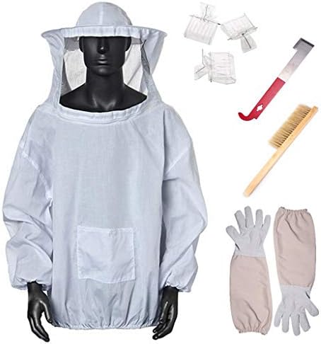WINJEE,Beekeeping Protective Jacket Suit Bee Insect Feeding Supplies Keeping Beekeeper Equipment and Veil with Gloves, Beehive Tools and Beehive Brush
