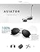 LUENX Men Women Aviator Sunglasses Polarized Non-Mirrored All Black Lens Metal Frame UV 400 Driving Fashion with Accessories