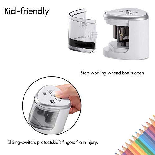 Electric Pencil Sharpener, Heavy Duty Pencil Sharpene With Dual Hole, Compact Pencil Sharpener Ideal For NO.2, Colored Pencils, Eyebrow Pencils, Battery-Operated Kids Safety Pencil Cutter for Artists - Thumbnail 2