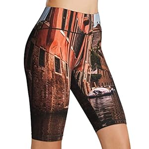 Inaayayi Hoge Taille Yoga Shorts Venetië Oude Straten Boten Oude Huizen Venetië Cityscape Vrouwen Biker Shorts Tummy…