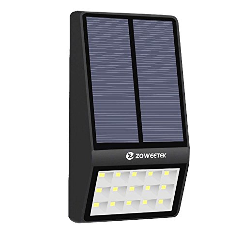 Zoweetek ® Luz de solar 15 LED Impermeable 2000mAh Lámpara con Sensor de Movimiento para jardín casa escaleras o pared [Clase de eficiencia energética A+++]
