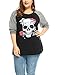 Agnes Orinda Women Plus Size Floral Skull Contrast Color Raglan T-Shirt 2X Black