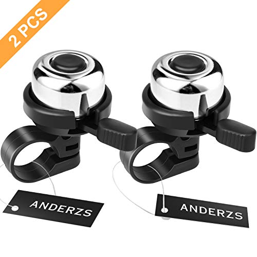 ANDERZS 2pcs Bike Bell Bicycle Bell (Silver), Bike Bells for Adults and Kids, Crisp Loud Melodious Sound, Mountain Bike Bell, Road Bike Bell