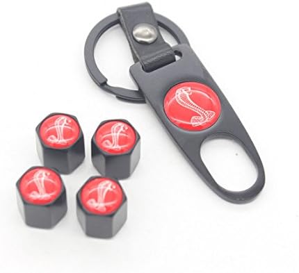 DongZhen Hexagon Red Cobra Style Stainless Steel Chrome Tire Valve Stem Caps for Mustang Car SUV Truck 5 Pcs