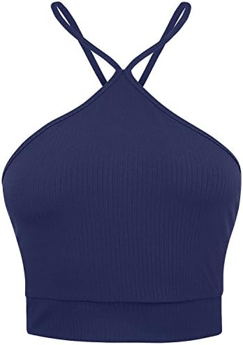 BA Women's Basic Simple Comfortable Strappy High Neck Crop Tops BRIGHTNAVY M