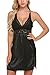 ADOME Women Lingerie Lace Babydoll Chemises V Neck Nightwear Satin Sleepwear Slips Black L