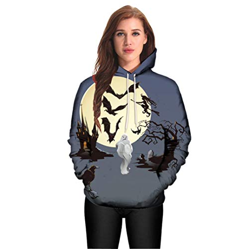 DEATU Halloween Shirts Clearance! Men Women Print Long Sleeve Halloween Couples Hoodies Top Blouse Shirts(GrayÂ ,XL)