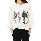 Allegra K Women 3/4 Batwing Sleeve Horse Print Loose T-shirt Tops