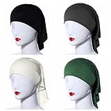 Ksweet 4pcs Stretch Elastic Hijab Cap for Women Summer Underscarf Tube Cap Head Cover Scarf (Black+Beige+Grey+Green)