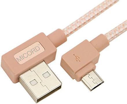 Micord 1m 3.3ft Right Angle Micro USB Cable, Nylon Braided 90 Degree USB A to Micro B Charging &amp; Data Sync Cable for Samsung / HTC and Other Android Devices (Rose gold)