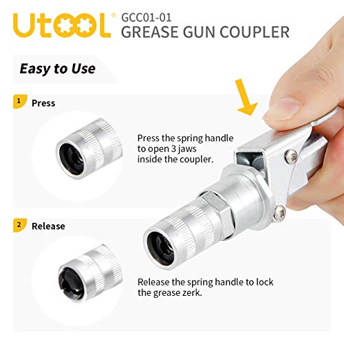 UTOOL Grease Gun Coupler, Grease Gun Tips Fast to Lock and Release, Heavy Duty 10000 PSI Grease Fitting 1/8'' NPT Fits All Types of Grease Gun