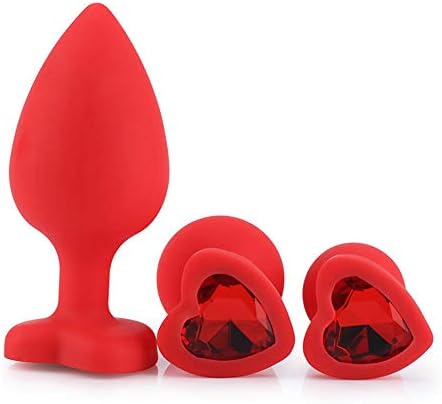 NCWEI 3Pcs Soft Silicone Pl-ugs with Heart Shaped Jeweled Sexy Stimulation Toys for Adult,Random Jewel Color(Red)