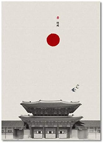 Hechuyue Arquitectura Clasica China Loto Rojo Sol Pintura De La