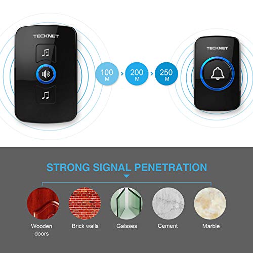TeckNet Timbre inalámbrico Timbres para Puerta Plug-in sin Hilos a un Rango de 300m, Indicadores LED, Resistente al Agua, 4...