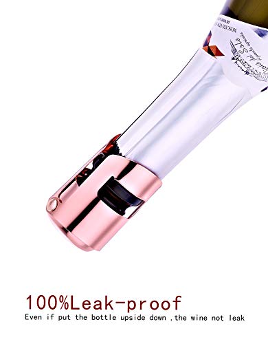 OWO Champagne Stopper, Stainless Steel Bottle Plug Sealer for Sparkling Wine, Superior Leak-Proof Bubble Retaining Saver, No Sharp Edge, No Spill, Fizz Saver, Passed Press Test (Rose Gold) - Thumbnail 2