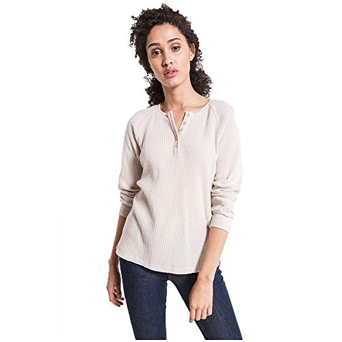 Z SUPPLY Clothing Women's The Waffle Thermal Long Sleeve Henley, Sandshell (SDS), Medium
