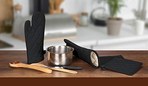 Native Fab Farmhouse Oven Mitts and Pot Holders Set of 4, Heat Resistant Non-Slip Machine Washable, 100% Cotton Kitchen Pot Holders Oven Mitts Sets Black