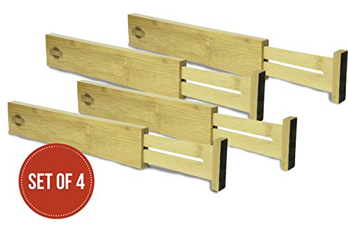 Natural Bamboo Large Drawer Dividers 4 Pack Drawer Organizers