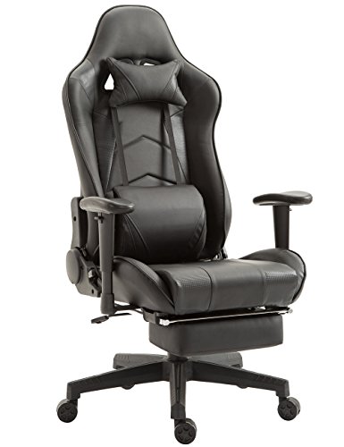 Gaming Chair High Back Ergonomic Racing Chair with Footrest Adjustable Height Swivel Office Chair with Headrest Lumbar Support (BLACK)