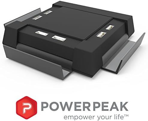 PowerPeak 6-Port USB SMART DOCK Desktop Charging Hub - Black (Charge Station for Apple iPad, iPhone, Android &amp; Windows Devices)**(10A Total Charger Power Output, 2.4A per USB Port)