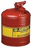 Justrite 7150100 Type I Galvanized Steel Flammables Safety Can, 5 Gallon Capacity, Red