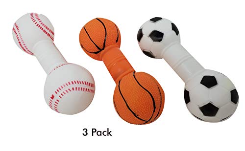 Pro Image Dog Pet Chew Toy Chew Squeaky | Basketball, Baseball & Soccer Sports Balls Dumbbell Design (3 Pack) - Thumbnail 4