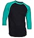 DREAM USA Men's Casual 3/4 Sleeve Baseball Tshirt Raglan Jersey Shirt Black/TiffBlue Medium