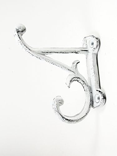 Set of 6 Rustic SLIM White, Cast Iron, Shabby Chic Vintage Wall Mounted Hooks, Excellent for Coats, Bags, Hats, Towels, Scarf’s,Curtain Rod's and more by Ashes to Beauty